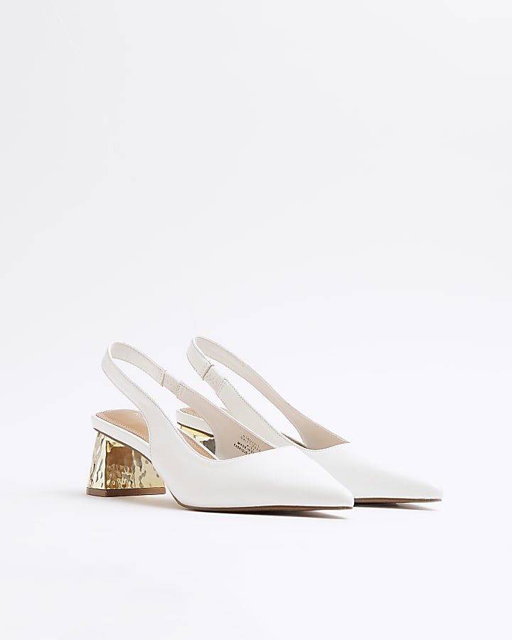 Cream Sling Back Court Metal Heeled Shoes