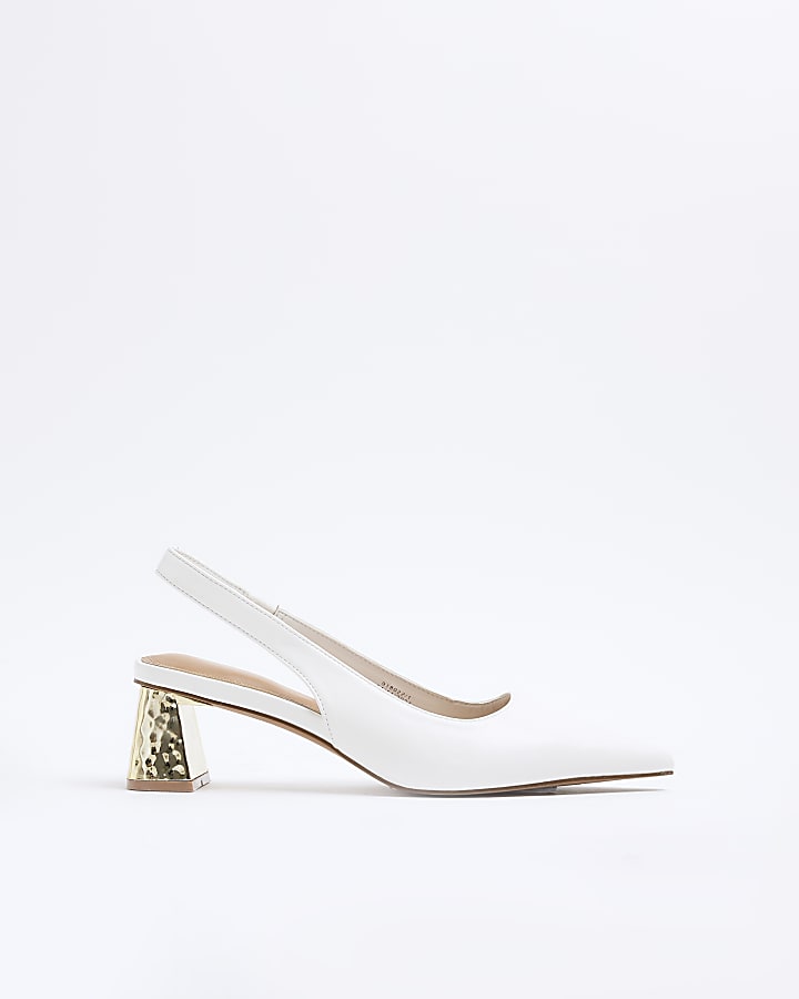 Cream Sling Back Court Metal Heeled Shoes