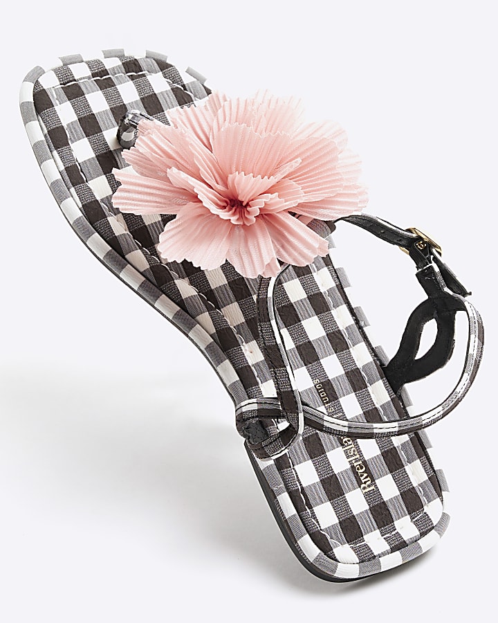 Black Flower Toe Thong Flat Sandals