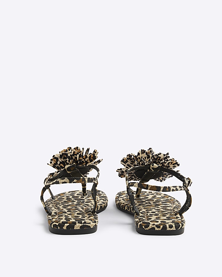 Brown Flower Toe Thong Flat Sandals