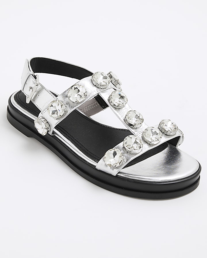 Silver Studded T-Bar Sandals