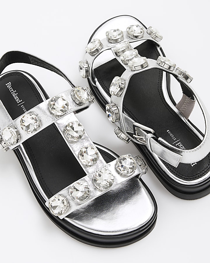 Silver Studded T-Bar Sandals