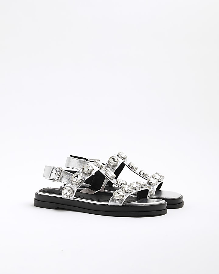 Silver Studded T-Bar Sandals