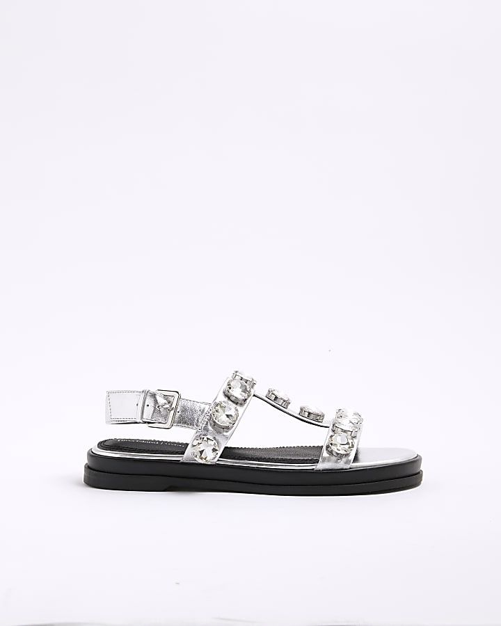 Silver Studded T-Bar Sandals