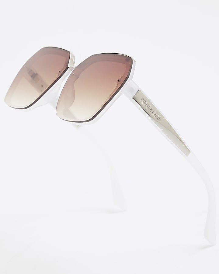 White Metal Hexagon Sunglasses