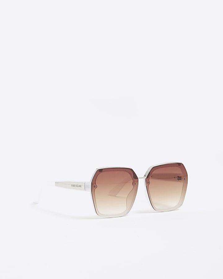 White Metal Hexagon Sunglasses