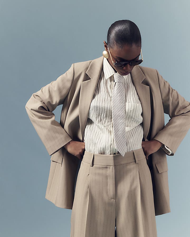 Beige Pinstripe Blazer