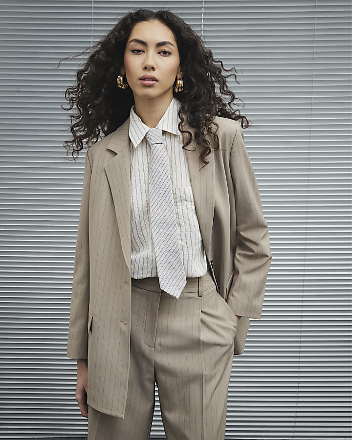 Beige Pinstripe Blazer