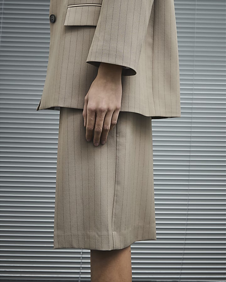 Beige Pinstripe Bermuda Shorts