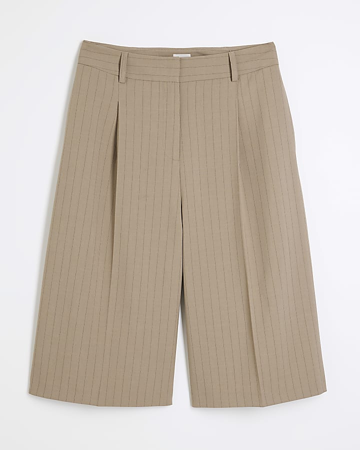 Beige Pinstripe Bermuda Shorts