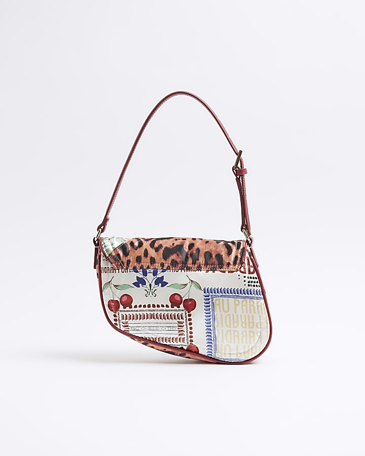 Cream Leopard Cherry Print Shoulder Bag