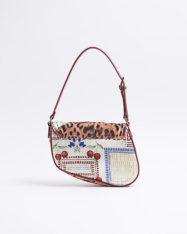 Cream Leopard Cherry Print Shoulder Bag