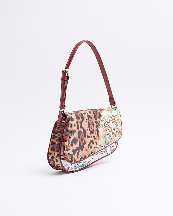 Cream Leopard Cherry Print Shoulder Bag