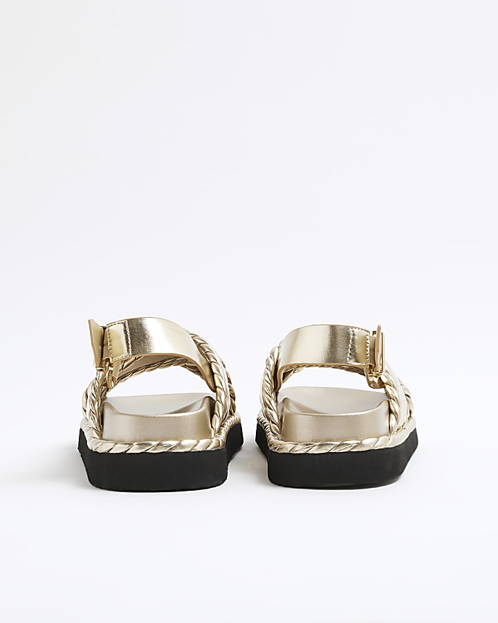 Gold Cross Strap Footbed Sandals