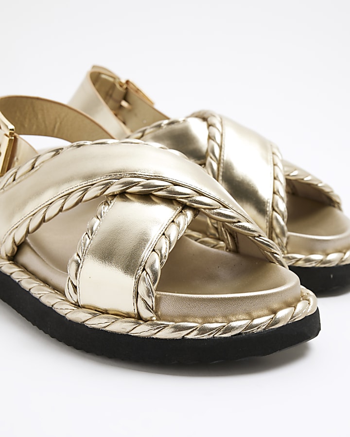 Gold Cross Strap Footbed Sandals