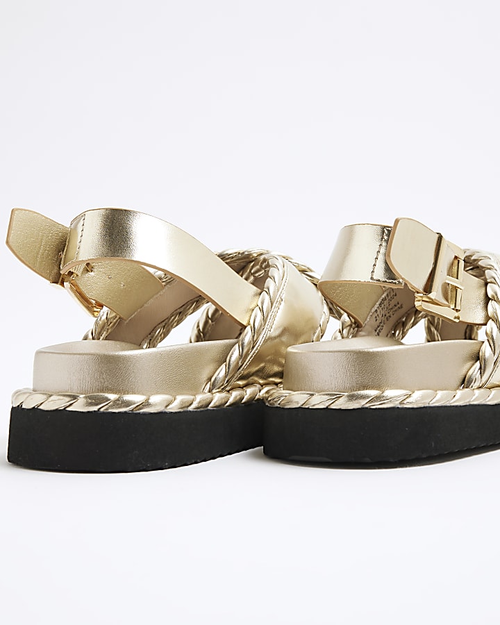 Gold Cross Strap Footbed Sandals