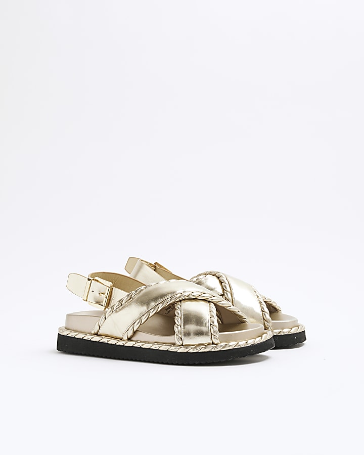 Gold Cross Strap Footbed Sandals