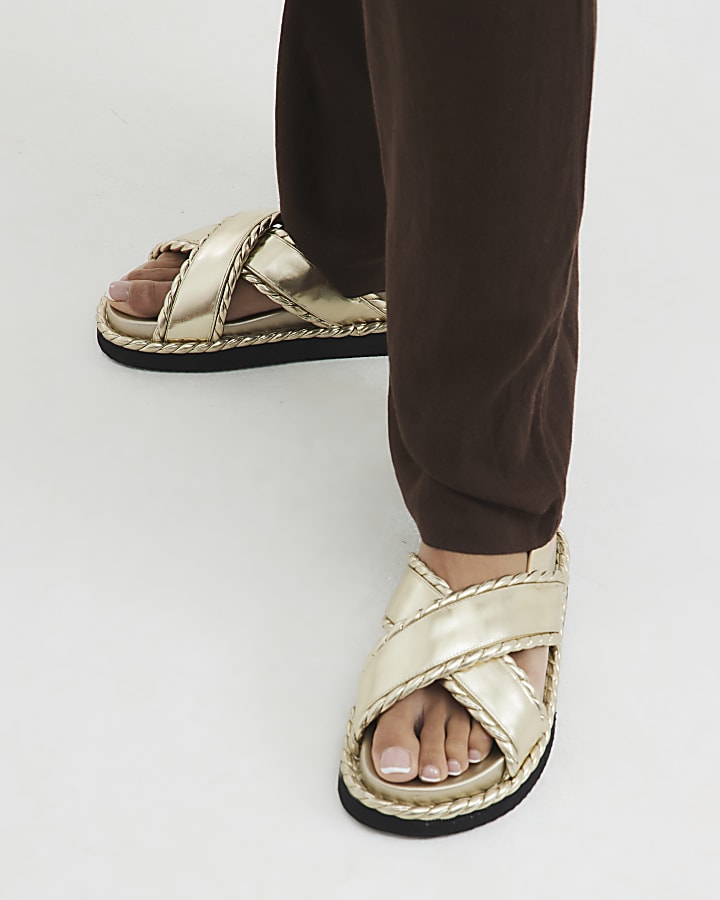 Gold Cross Strap Footbed Sandals