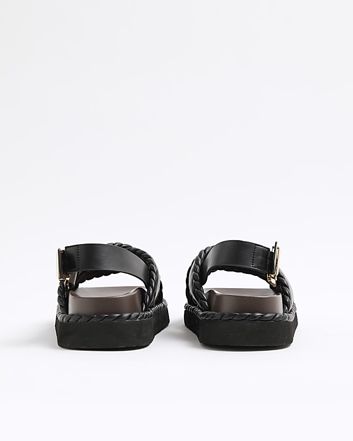 Black Cross Strap Chunky Sandals