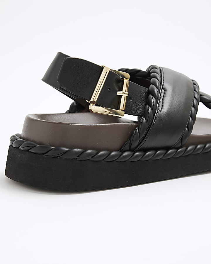 Black Cross Strap Chunky Sandals