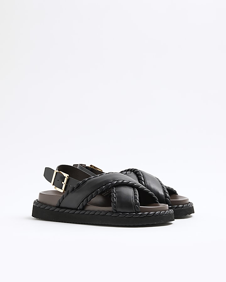 Black Cross Strap Chunky Sandals