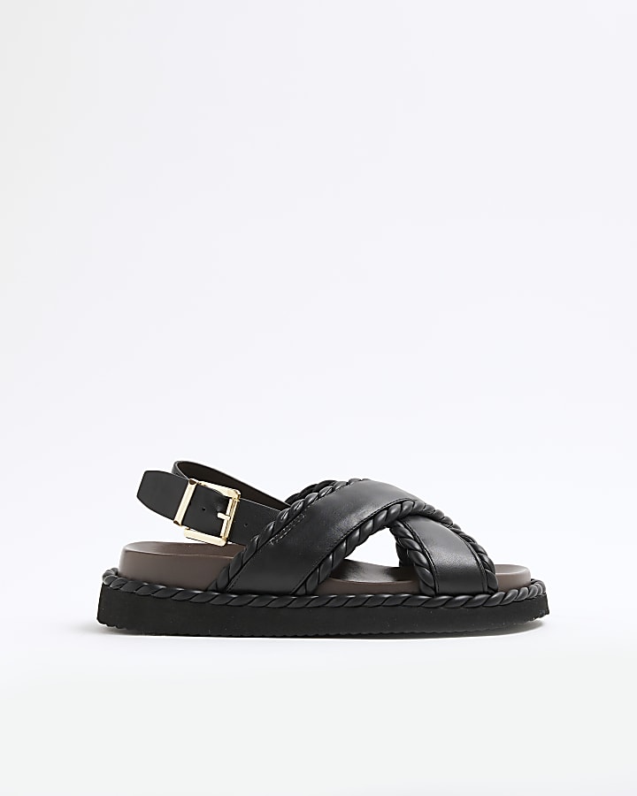 Black Cross Strap Chunky Sandals