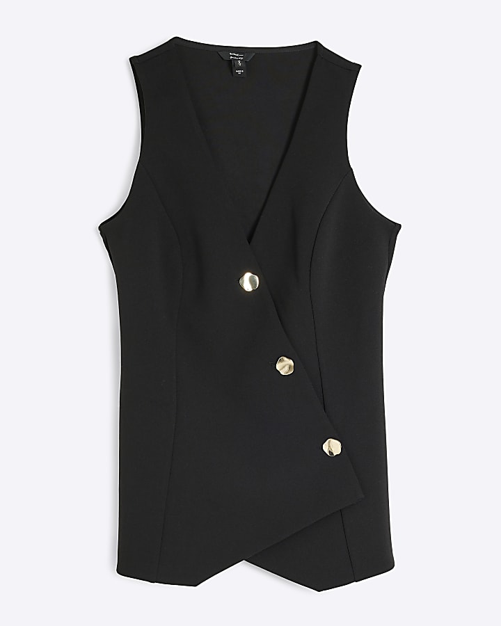 Black Asymmetric Buttoned Waistcoat 