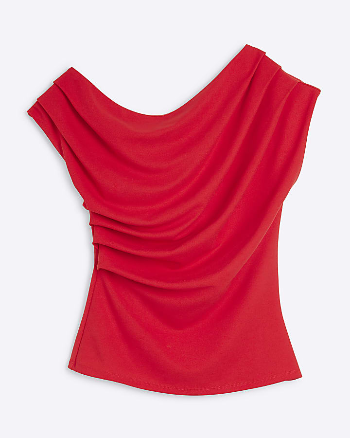 Red Asymmetric Drape Top