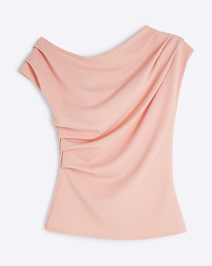 Coral Asymmetric Drape Top