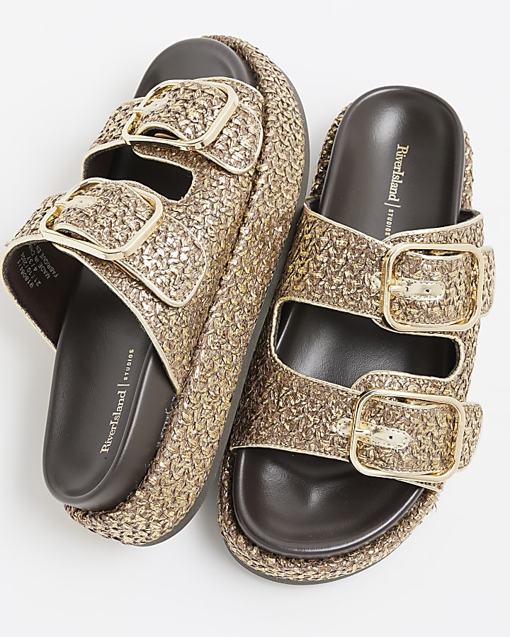 Gold Double Strap Footbed Sandals