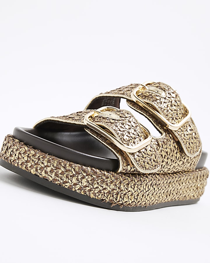 Gold Double Strap Footbed Sandals