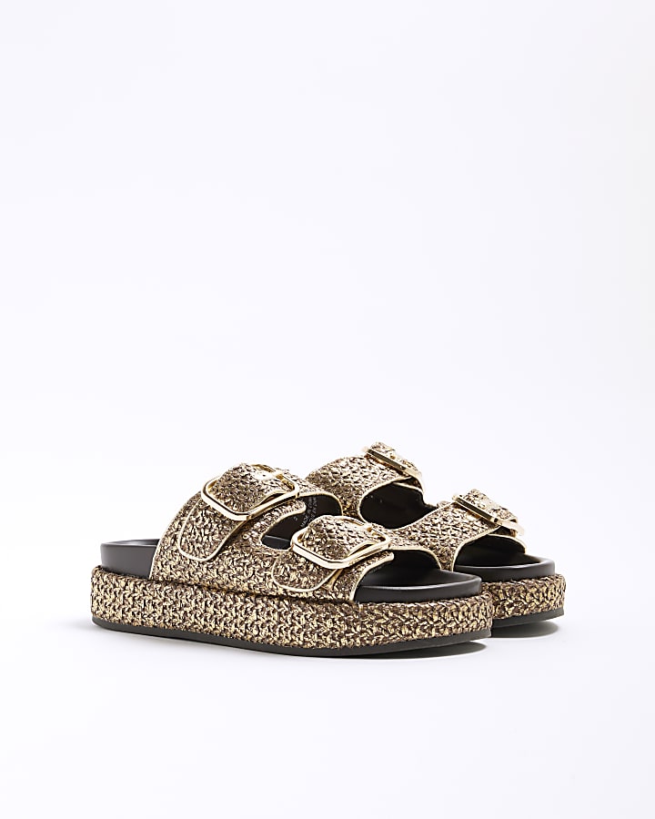 Gold Double Strap Footbed Sandals