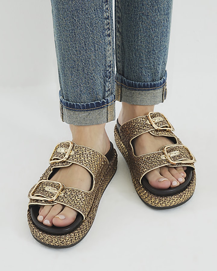 Gold Double Strap Footbed Sandals