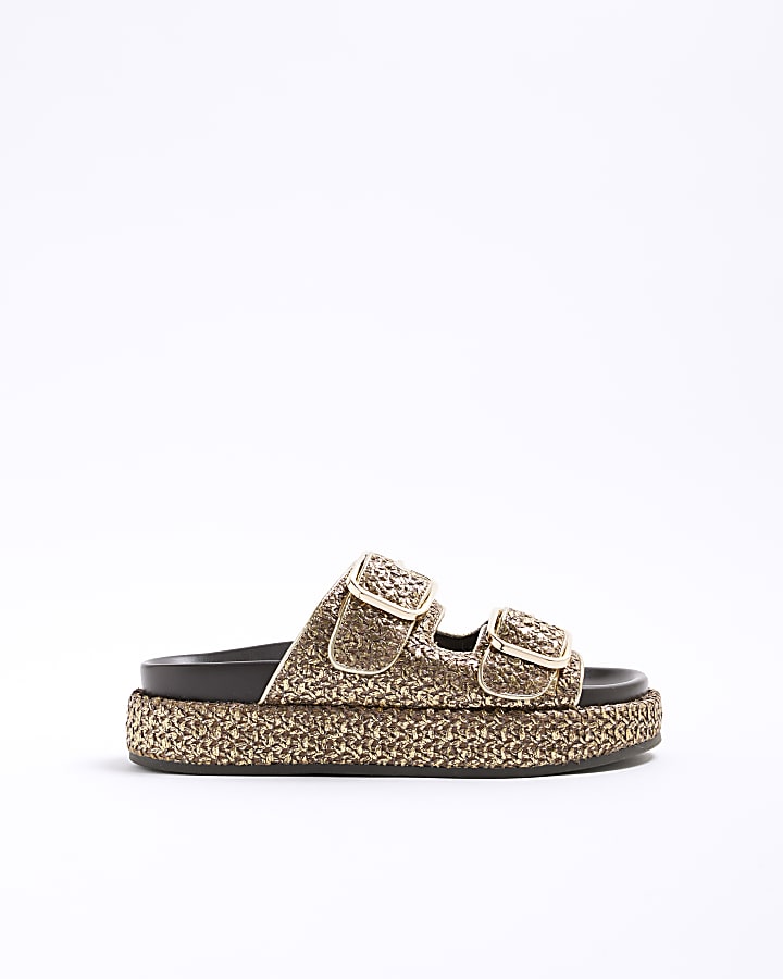 Gold Double Strap Footbed Sandals