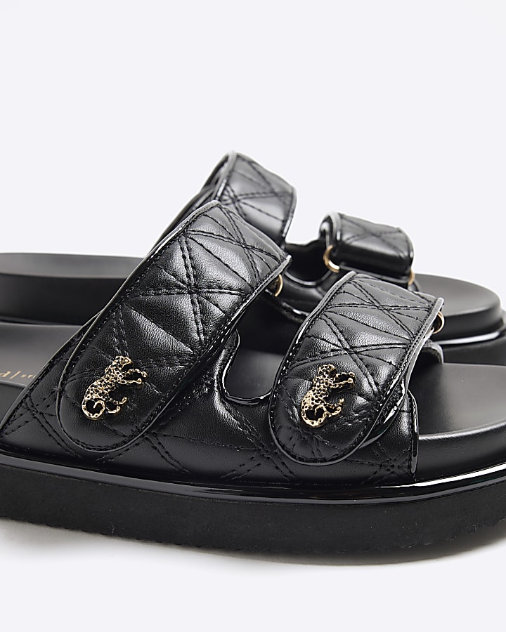 Black Quilted Chunky Footbed Sandals