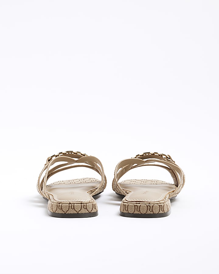 Beige Monogram Flat Mule Sandals