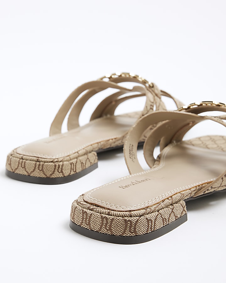 Beige Monogram Flat Mule Sandals