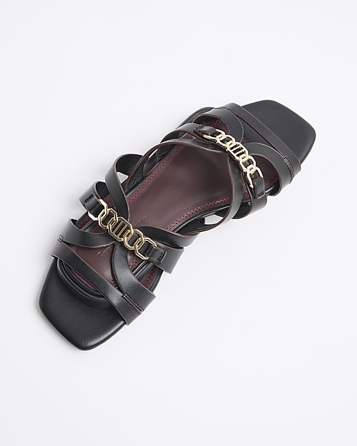 Black Strappy Flat Mule Sandals