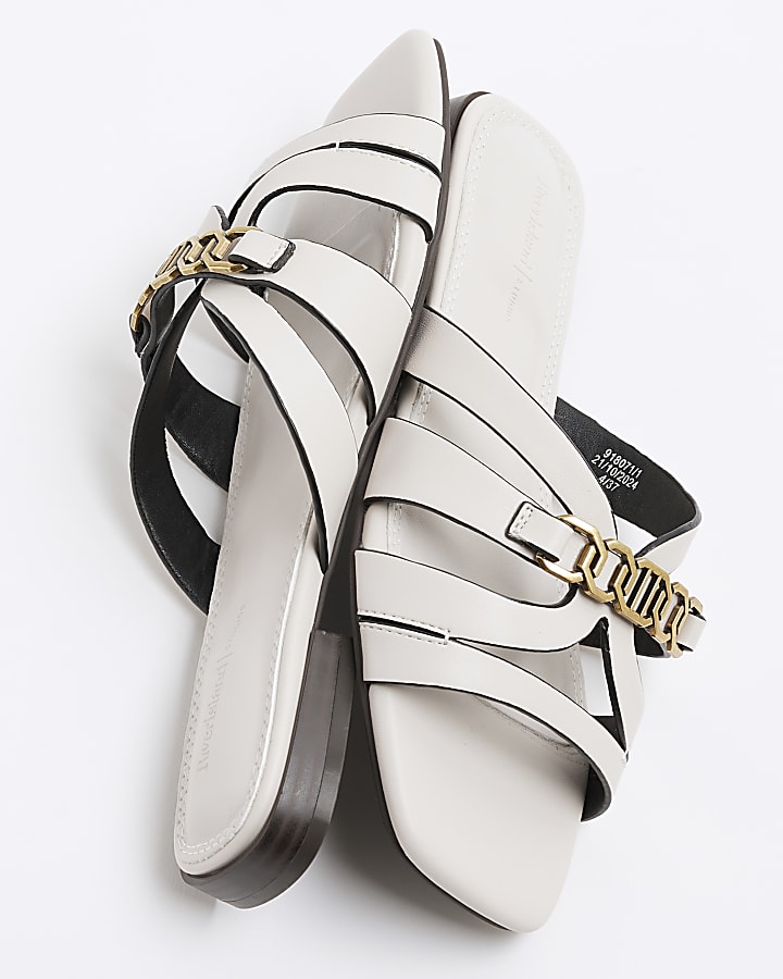 White Strappy Flat Mule Sandals