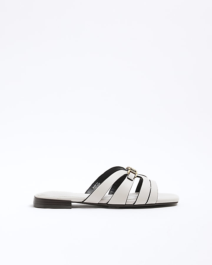 White Strappy Flat Mule Sandals