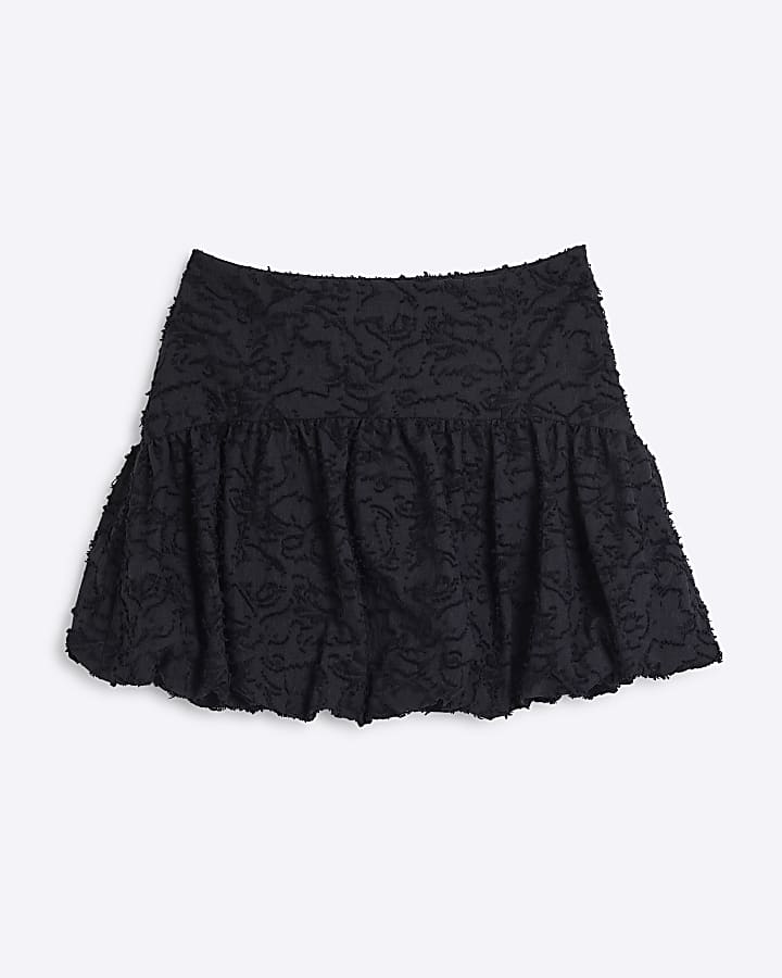 Black Jacquard Bubble hem Mini Skirt
