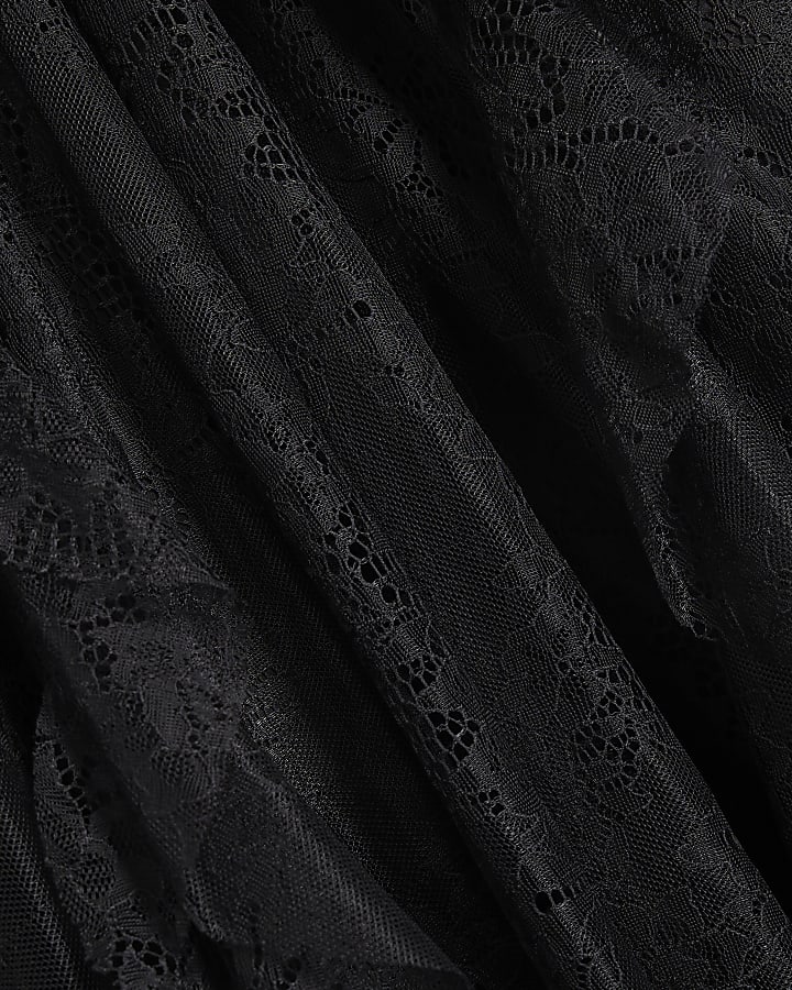 Black Lace Long Sleeve Frill Maxi Dress