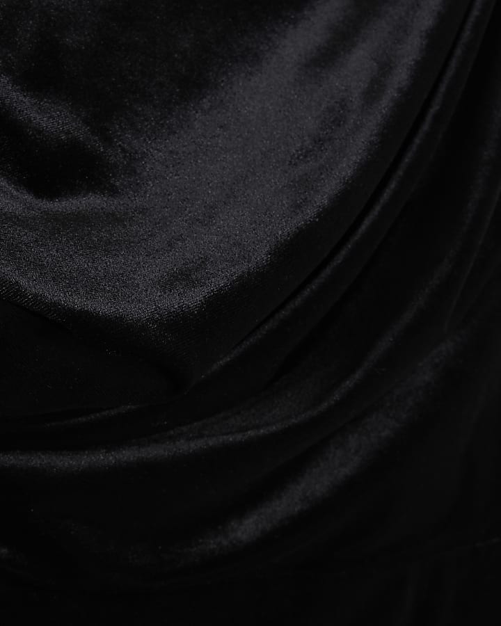 Black Velvet Drape Off Shoulder Column Dress