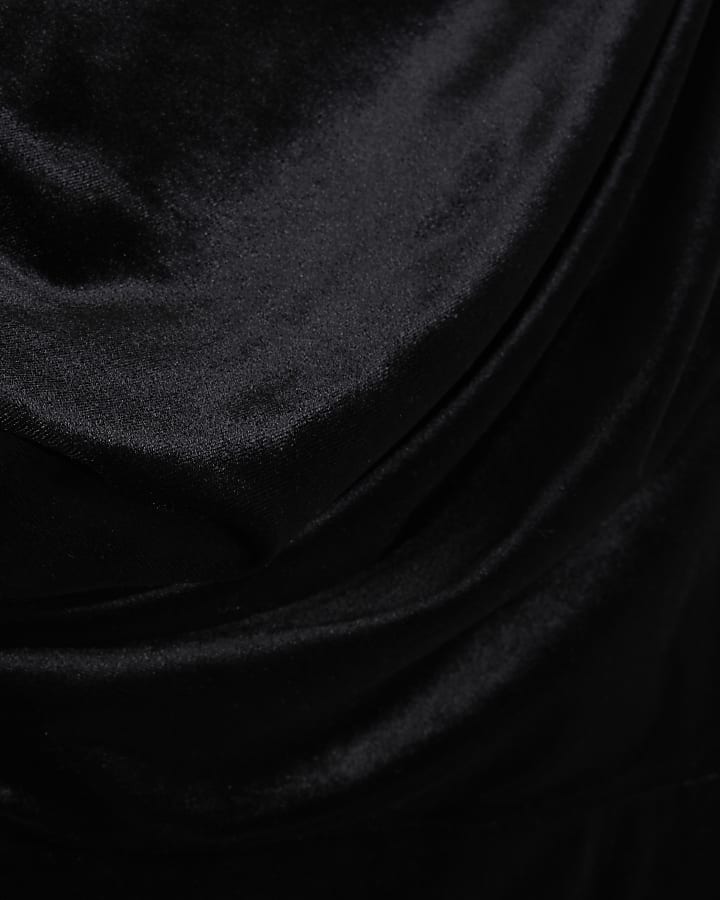 Black Velvet Drape Off Shoulder Column Dress