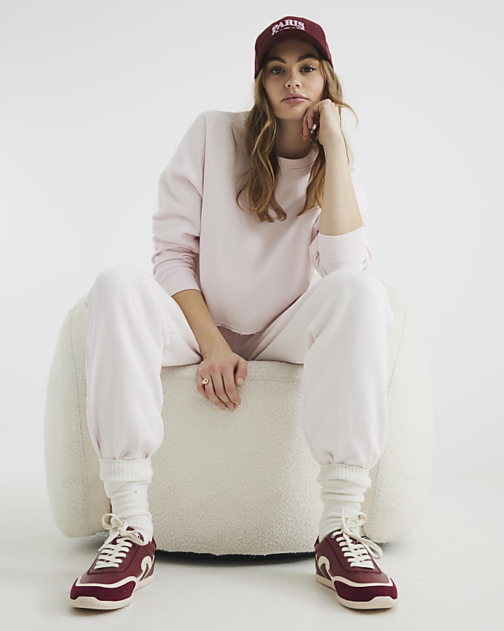 Pink Chopped Hem Seam Sweatshirt