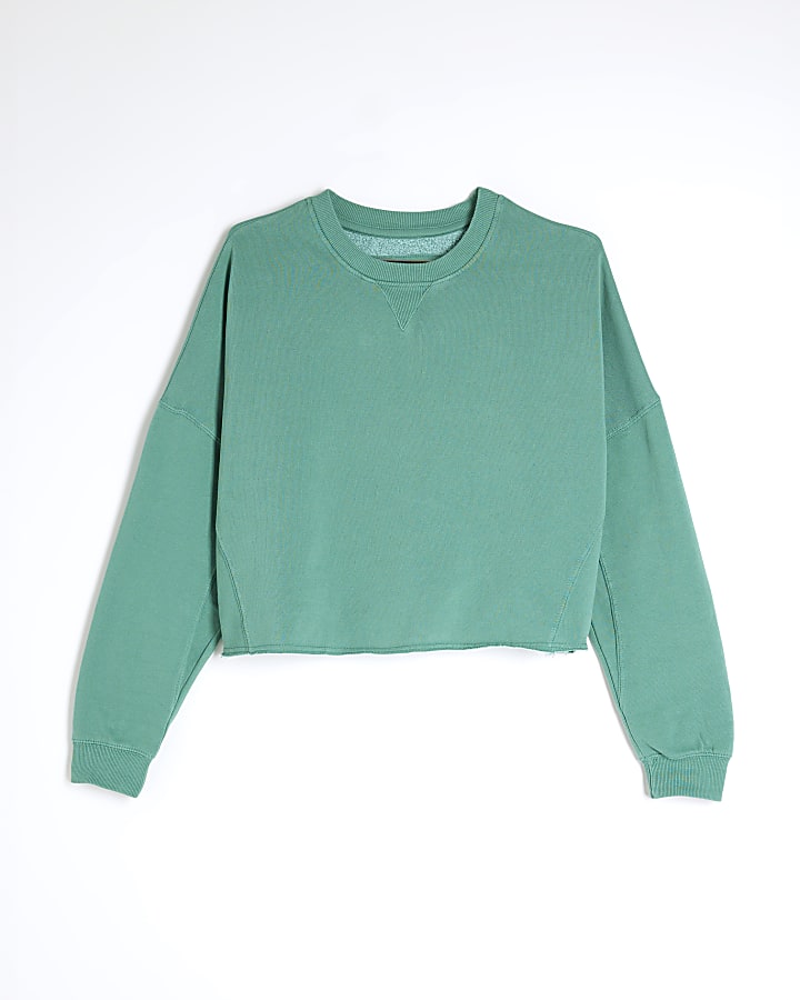 Green Long Sleeve Chopped Hem Sweatshirt