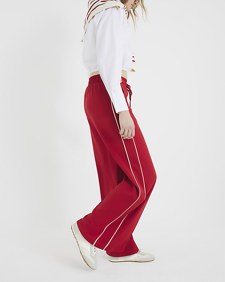 Red Wide Leg Side Stripe Joggers