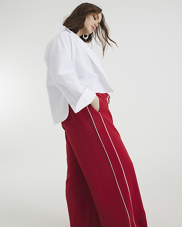 Red Wide Leg Side Stripe Joggers