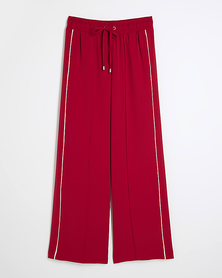 Red Wide Leg Side Stripe Joggers