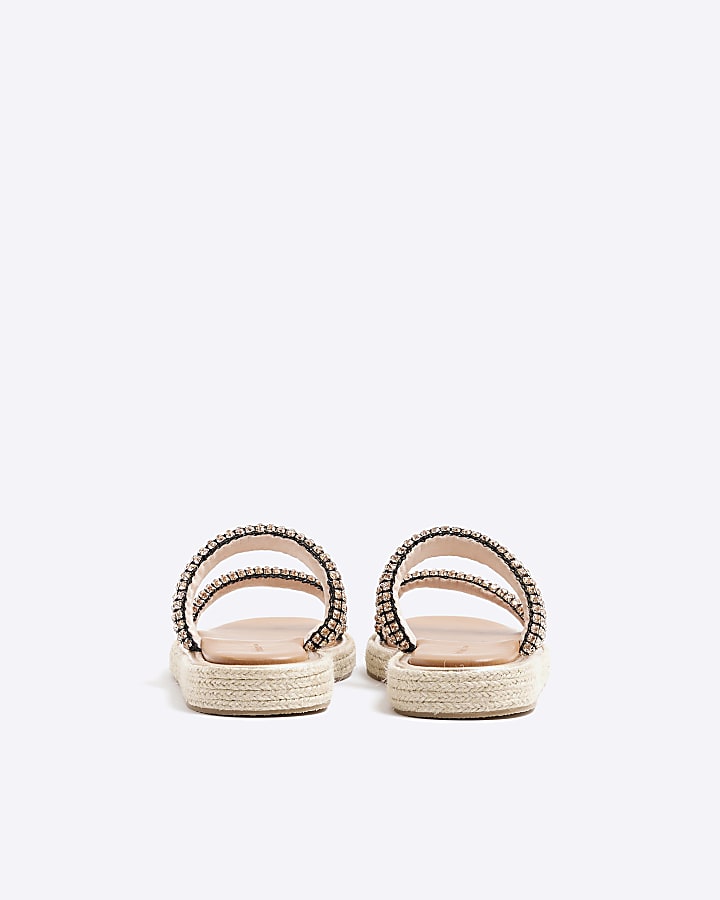 Rose Gold Diamante Chunky Footbed Sandals